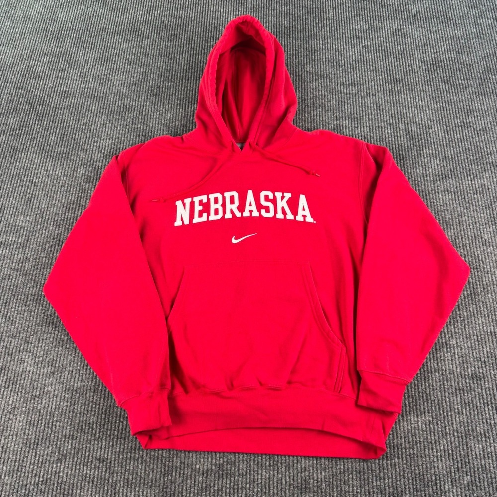 Vintage Nike Nebraska Cornhuskers Hoodie Men M Red Center Swoosh Gray Tag